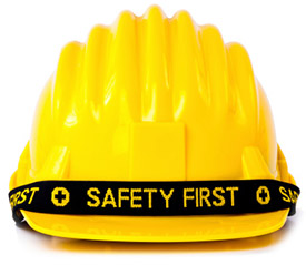 Hard hat with "Safety First" text